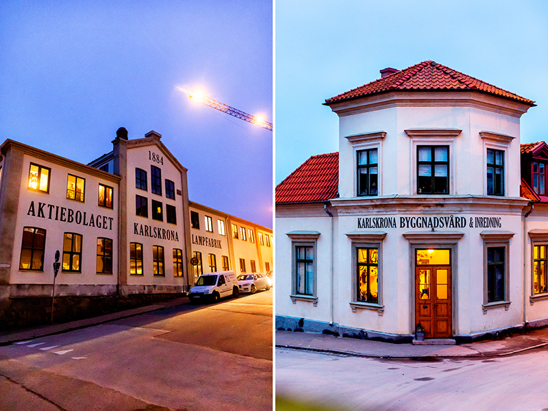 Exteriör av Karlskrona lampfabrik och Karlskrona byggnadsvård.